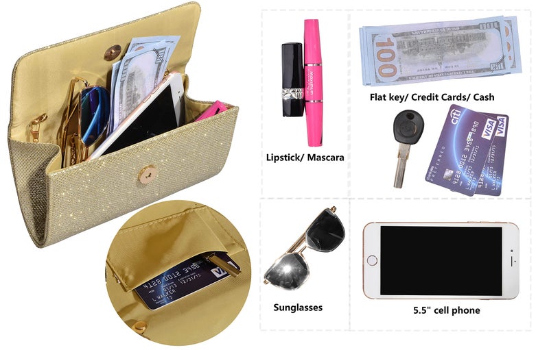 Outrip Women's Evening Bag Clutch Purse Glitter Party Wedding Handbag with Chain (Gold) - Image 2